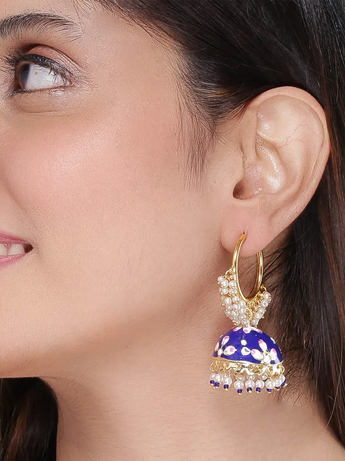 Yellow Chimes Necklaces Yellow Chimes Meenakari Handcrafted Gold toned Traditional Blue JhumkaJhumki Hoop Earrings for Women Girls