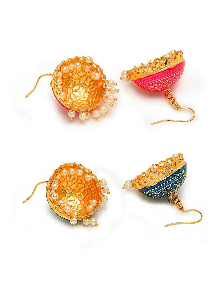 Yellow Chimes Necklaces Yellow Chimes Meenakari Jumka Earrings with Ethnic Design Gold Plated Traditional Beads Combo of 2 pair for Women and Girls