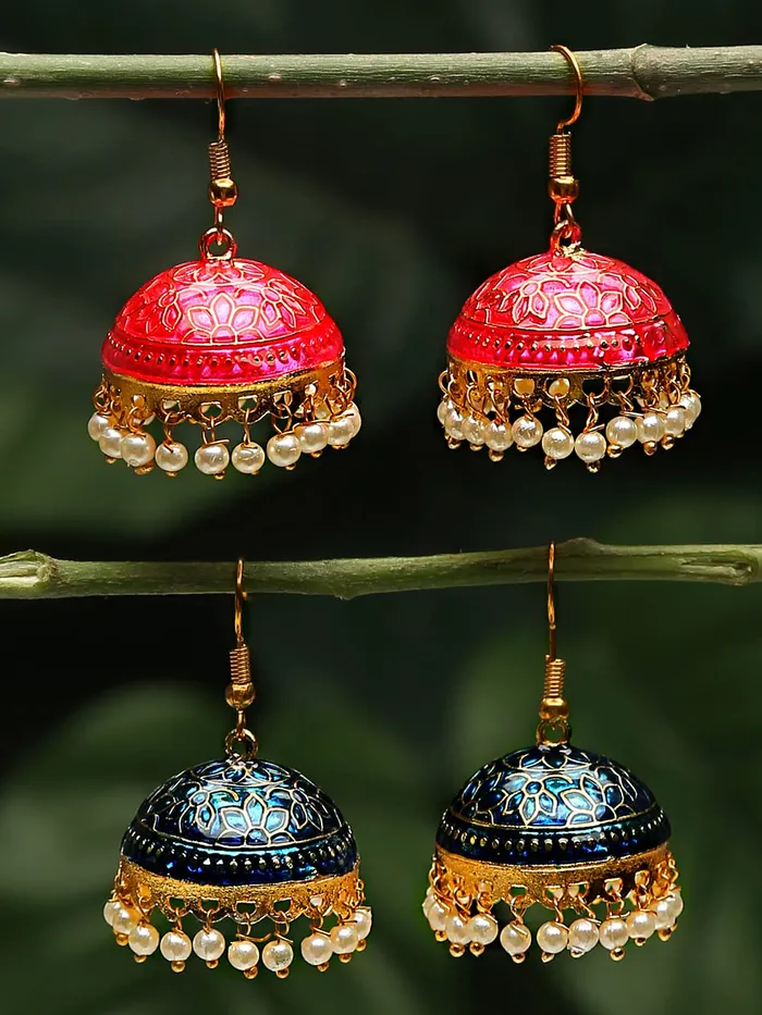Yellow Chimes Necklaces Yellow Chimes Meenakari Jumka Earrings with Ethnic Design Gold Plated Traditional Beads Combo of 2 pair for Women and Girls