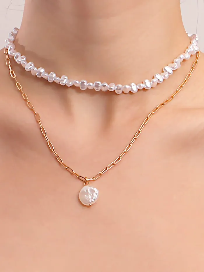 Yellow Chimes Necklaces Yellow Chimes Necklace For Women Layered Gold Tone Pearl Studded Charm Pendant Chain For Women and Girls