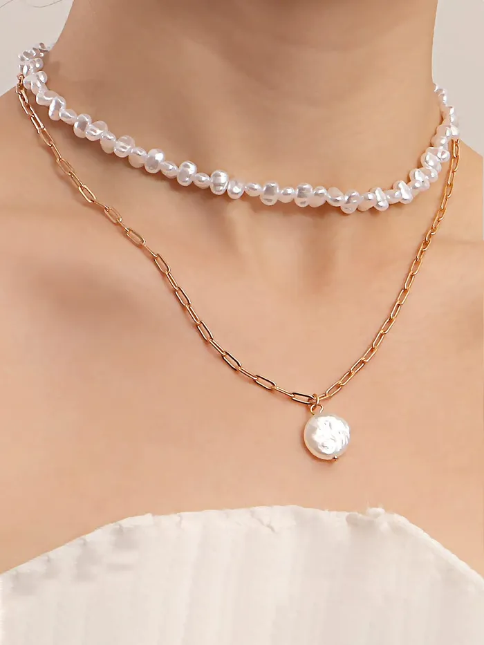 Yellow Chimes Necklaces Yellow Chimes Necklace For Women Layered Gold Tone Pearl Studded Charm Pendant Chain For Women and Girls
