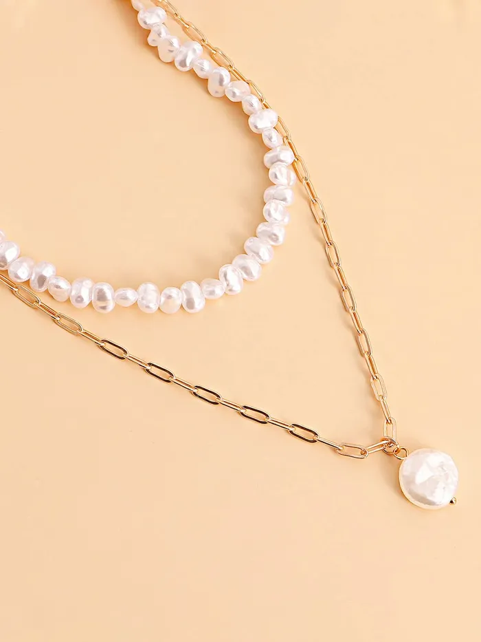 Yellow Chimes Necklaces Yellow Chimes Necklace For Women Layered Gold Tone Pearl Studded Charm Pendant Chain For Women and Girls