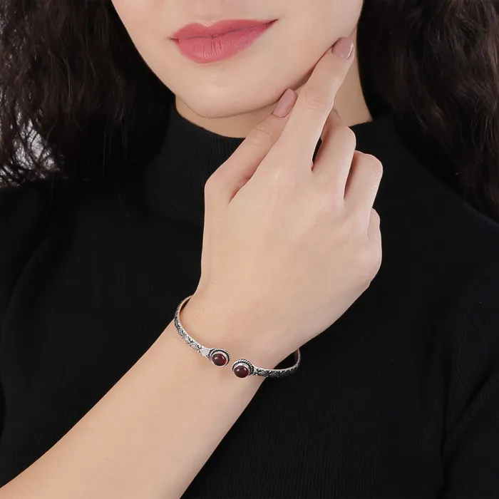 Yellow Chimes Necklaces Yellow Chimes Oxidised Silver Bracelet for Women Silver Oxidised Combo of 3 Pcs Vintage Look Kolhapuri Stones Open Kada Bangle Bracelet for Women and Girls
