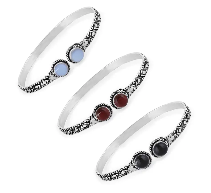 Yellow Chimes Necklaces Yellow Chimes Oxidised Silver Bracelet for Women Silver Oxidised Combo of 3 Pcs Vintage Look Kolhapuri Stones Open Kada Bangle Bracelet for Women and Girls
