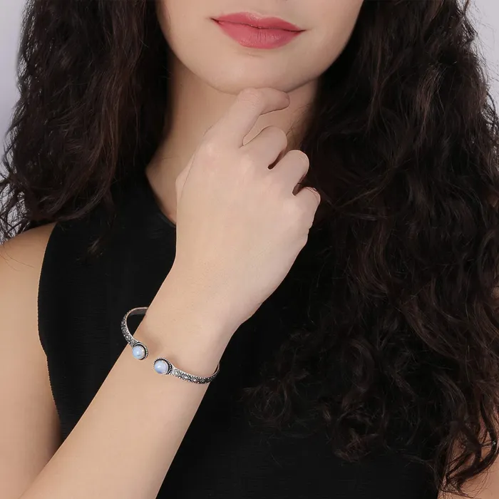 Yellow Chimes Necklaces Yellow Chimes Oxidised Silver Bracelet for Women Silver Oxidised Combo of 3 Pcs Vintage Look Kolhapuri Stones Open Kada Bangle Bracelet for Women and Girls