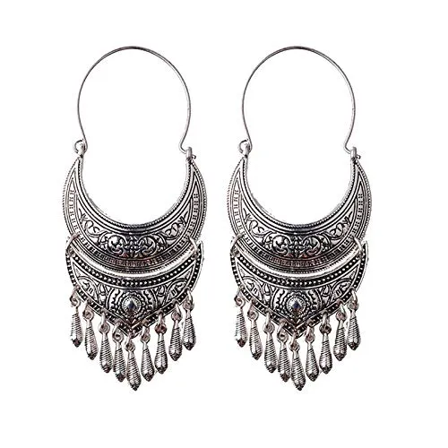 Yellow Chimes Necklaces Yellow Chimes Oxidised Silver Traditional Long Hoop Chand Bali Earrings For Women Girls Yellow Chimes Necklaces Yellow Chimes Oxidised Silver Traditional Long Hoop Chand Bali Earrings For Women Girls