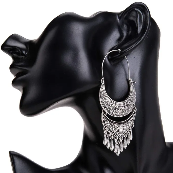 Yellow Chimes Necklaces Yellow Chimes Oxidised Silver Traditional Long Hoop Chand Bali Earrings For Women Girls