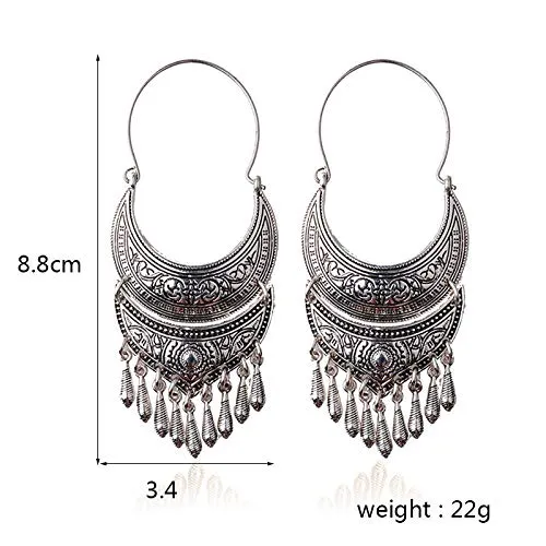 Yellow Chimes Necklaces Yellow Chimes Oxidised Silver Traditional Long Hoop Chand Bali Earrings For Women Girls