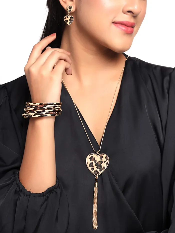 Yellow Chimes Necklaces Yellow Chimes Pendant for Women and Girls Fashion Long Chain Pendant Set for Women Gold Plated Heart Pendent Necklace Set with Earrings Birthday Gift for Girls and Women