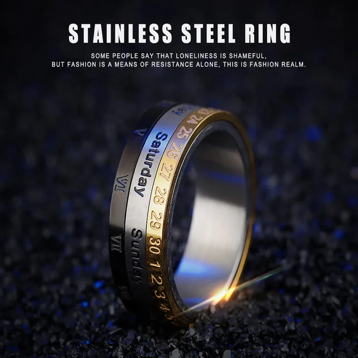 Yellow Chimes Necklaces Yellow Chimes Revolving Calender Stainless Steel Rings for Men and Boys