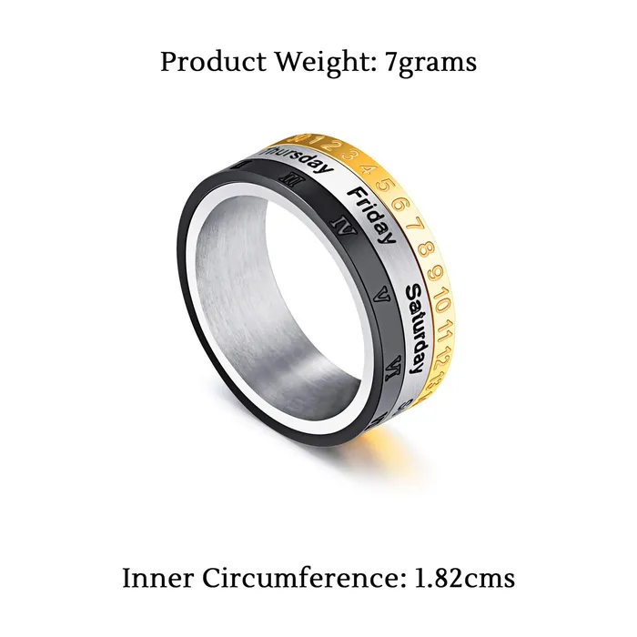Yellow Chimes Necklaces Yellow Chimes Revolving Calender Stainless Steel Rings for Men and Boys