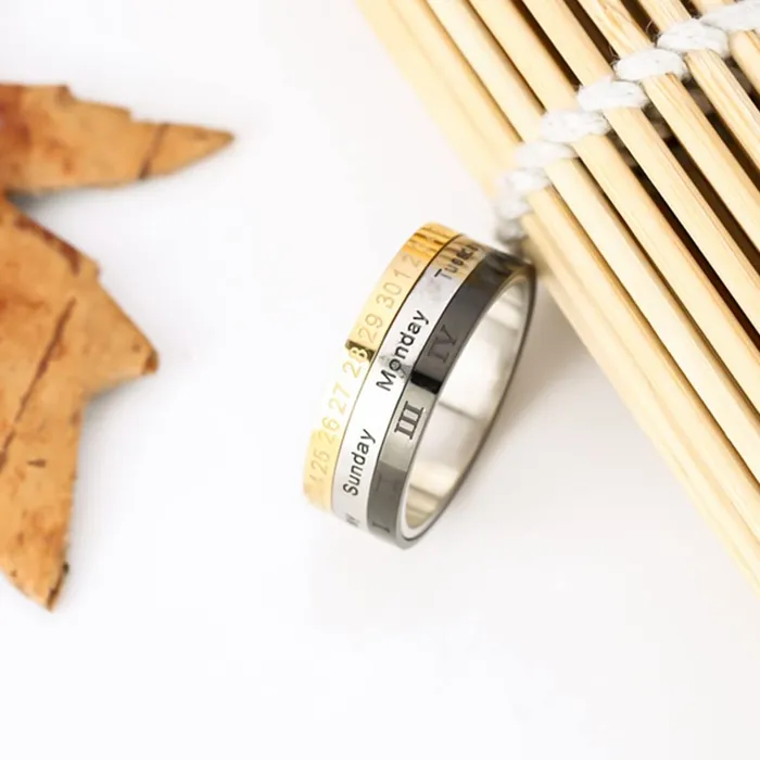 Yellow Chimes Necklaces Yellow Chimes Revolving Calender Stainless Steel Rings for Men and Boys