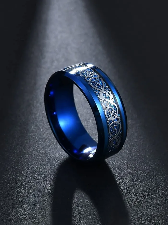 Yellow Chimes Necklaces Yellow Chimes Rings for Men 2 Pcs Combo Dragon Celtic Inlay Polish Finish Titanium Steel Rings for Men Boys Combo6 US 9
