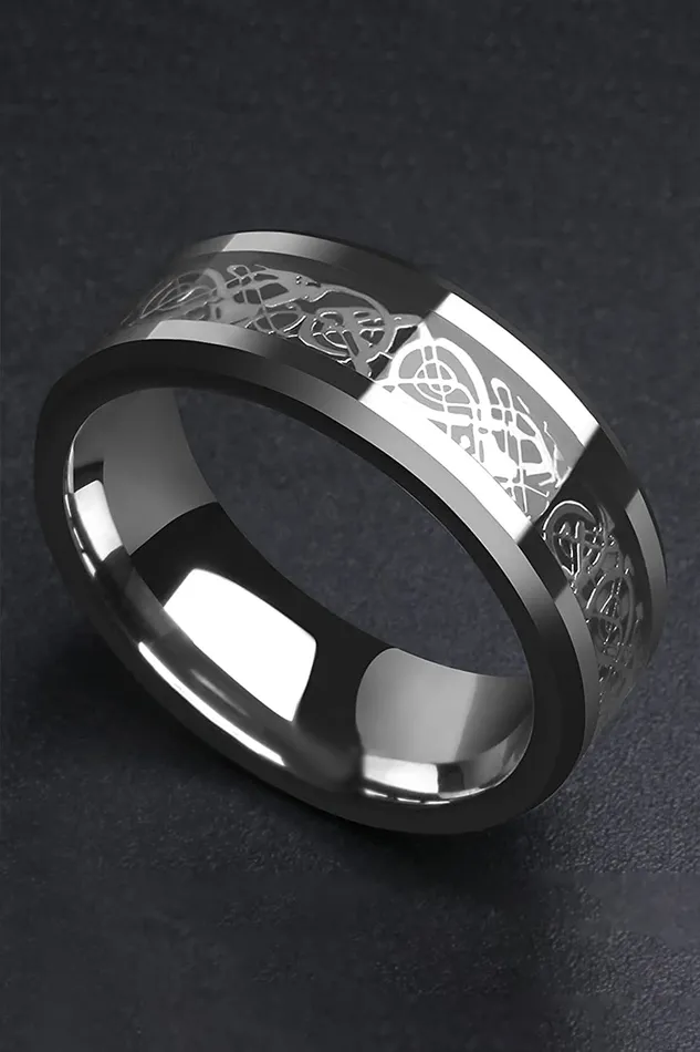 Yellow Chimes Necklaces Yellow Chimes Rings for Men 2 Pcs Combo Dragon Celtic Inlay Polish Finish Titanium Steel Rings for Men Boys Combo6 US 9
