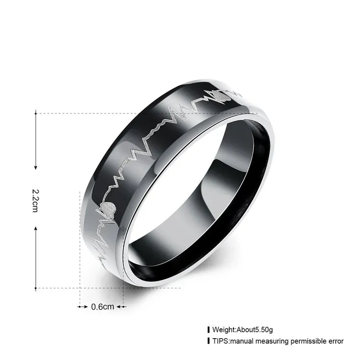 Yellow Chimes Necklaces Yellow Chimes Rings for Men Black Colored Band Heartbeat Love Message Stainless Steel Ring for Men and Boys