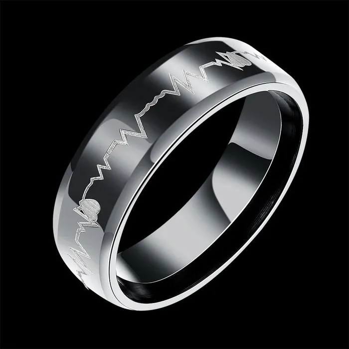 Yellow Chimes Necklaces Yellow Chimes Rings for Men Black Colored Band Heartbeat Love Message Stainless Steel Ring for Men and Boys