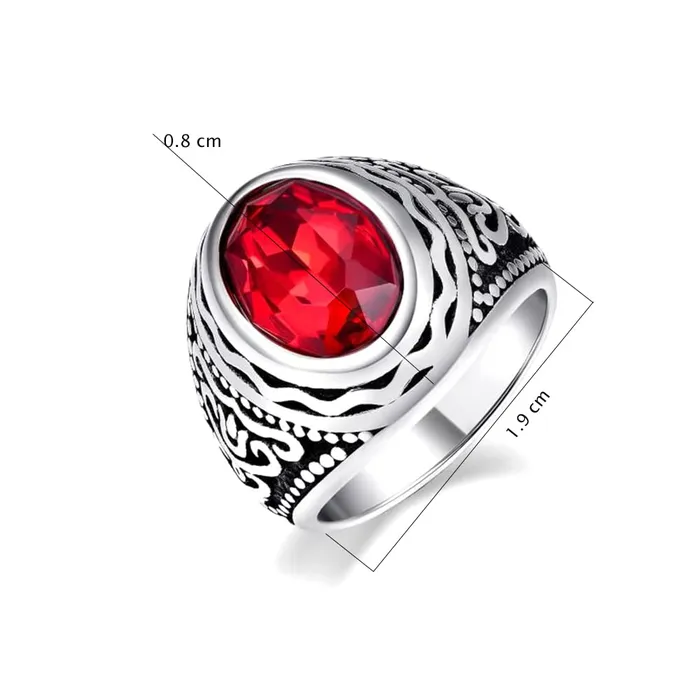 Yellow Chimes Necklaces Yellow Chimes Rings for Men Stainless Steel Ring Red Crystal Carved Design Ring for Men and Boys
