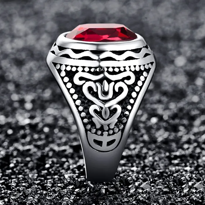 Yellow Chimes Necklaces Yellow Chimes Rings for Men Stainless Steel Ring Red Crystal Carved Design Ring for Men and Boys