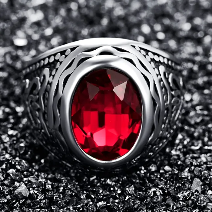 Yellow Chimes Necklaces Yellow Chimes Rings for Men Stainless Steel Ring Red Crystal Carved Design Ring for Men and Boys