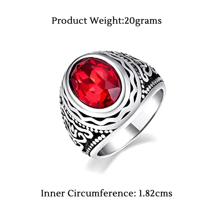 Yellow Chimes Necklaces Yellow Chimes Rings for Men Stainless Steel Ring Red Crystal Carved Design Ring for Men and Boys