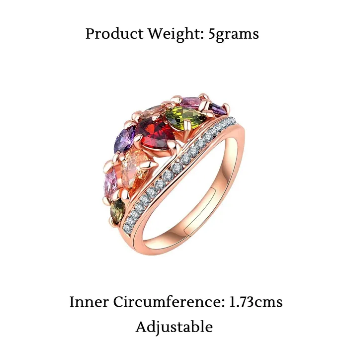 Yellow Chimes Necklaces Yellow Chimes Rings for Women Multicolor Ring Swiss Zircon Crystal Studded 18 k Rose Gold Plated Ring for Women and Girls