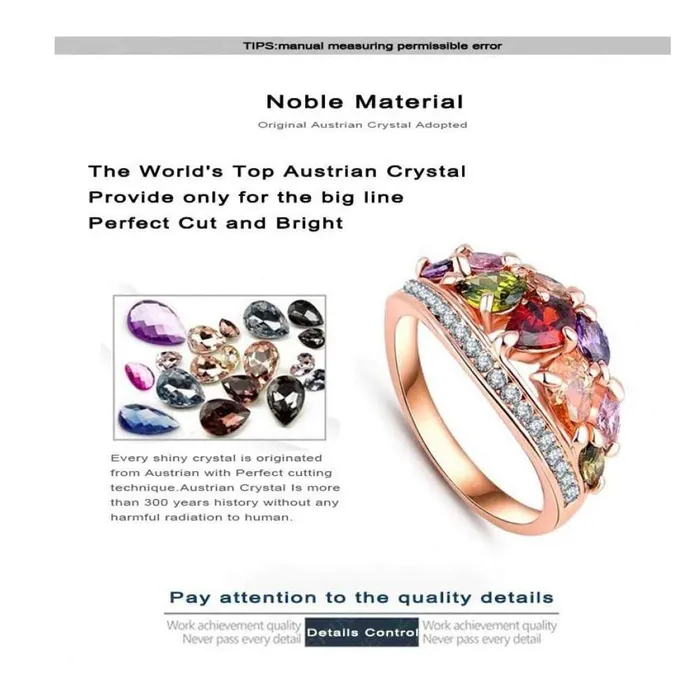 Yellow Chimes Necklaces Yellow Chimes Rings for Women Multicolor Ring Swiss Zircon Crystal Studded 18 k Rose Gold Plated Ring for Women and Girls