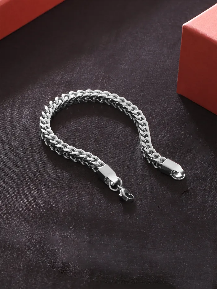 Yellow Chimes Necklaces Yellow Chimes Silver Stainless Steel Bracelet For Mens And Boys