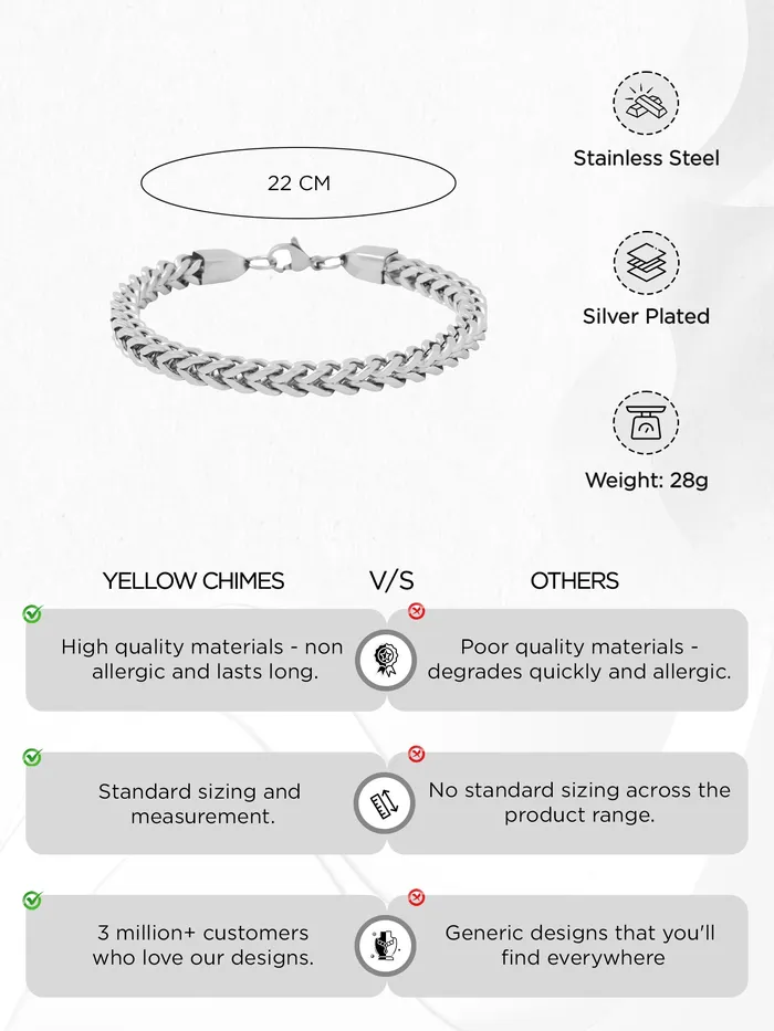 Yellow Chimes Necklaces Yellow Chimes Silver Stainless Steel Bracelet For Mens And Boys