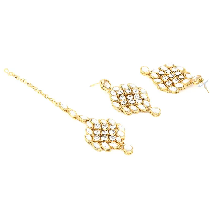 Yellow Chimes Necklaces Yellow Chimes Stylish Kundan Dulhan Jewellery Set Gold Plated Traditional White Choker Bridal Necklace Set for Women Girls
