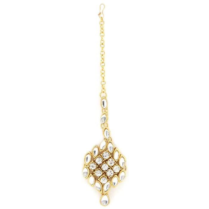 Yellow Chimes Necklaces Yellow Chimes Stylish Kundan Dulhan Jewellery Set Gold Plated Traditional White Choker Bridal Necklace Set for Women Girls