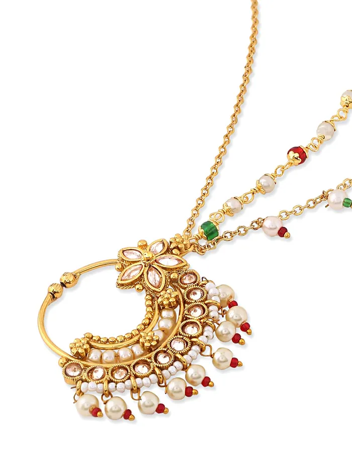 Yellow Chimes Nose Pin for Women Gold Toned Non Piercing Crystal Studded Beads Chain and Floral Designed Nose Pin with Chain for Women and Girls Yellow Chimes Necklaces