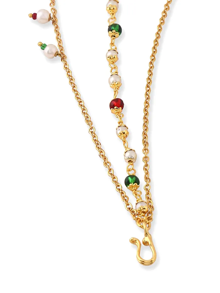Yellow Chimes Nose Pin for Women Gold Toned Non Piercing Crystal Studded Beads Chain and Floral Designed Nose Pin with Chain for Women and Girls Yellow Chimes Necklaces
