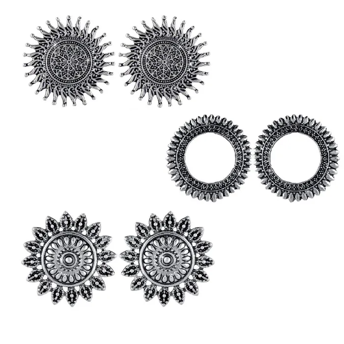 Yellow Chimes Oxidised Earrings for Women Traditional Silver Oxidised Combo of 3 Pairs Stud Earrings for Women and Girls Yellow Chimes Earrings Yellow Chimes Oxidised Earrings for Women Traditional Silver Oxidised Combo of 3 Pairs Stud Earrings for Women and Girls Yellow Chimes Earrings