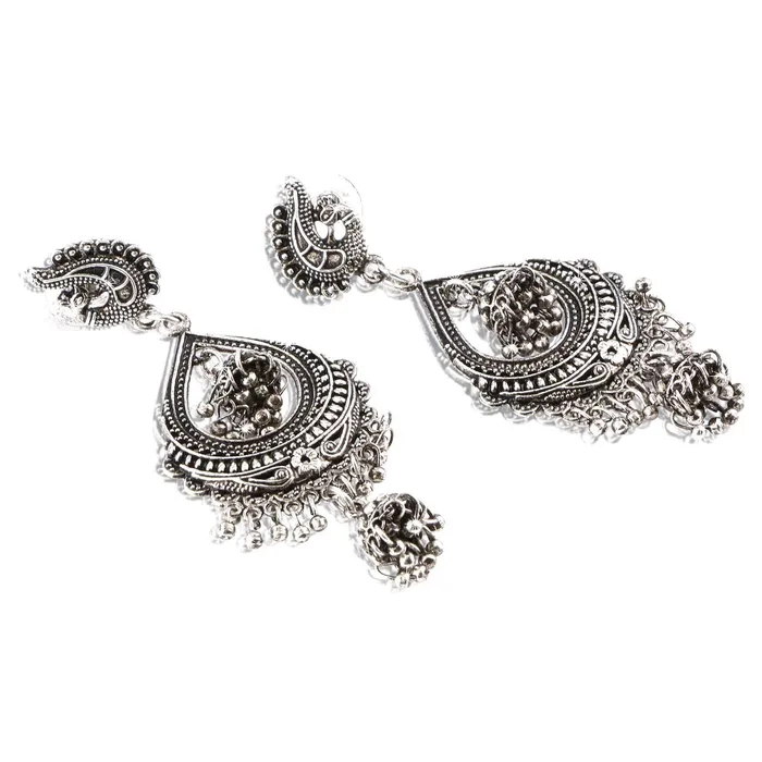 Yellow Chimes Oxidised Jhumka Earrings for Women Crafted Silver Oxidised Traditional Jhumka Chandbali Earrings for Women and Girls Yellow Chimes Necklaces