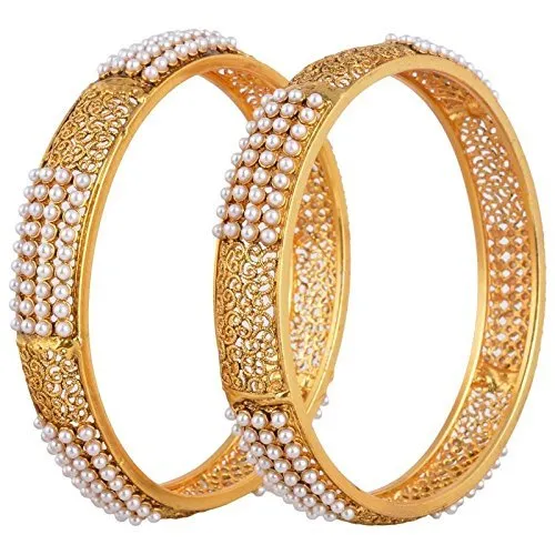 Yellow Chimes Pair Of 2 Exclusive Broad Hand Crafted Pearl Antique designer Traditional Bangles For Women Yellow Chimes Necklaces Yellow Chimes Pair Of 2 Exclusive Broad Hand Crafted Pearl Antique designer Traditional Bangles For Women Yellow Chimes Necklaces