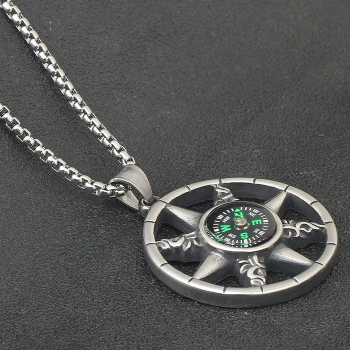 Yellow Chimes Pendant for Men and Boys Silver Pendants For Men Stainless Steel Compass Chain Pendant Chain for Men Birthday Gift for Men and Boys Anniversary Gift for Husband Yellow Chimes Earrings