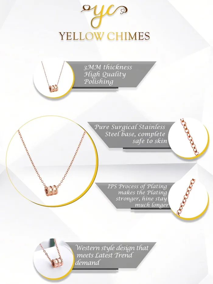 Yellow Chimes Pendant for Women Statement Style Rose Gold Plated Stainless Steel Chain Pendant Necklace for Women and Girls Yellow Chimes Earrings
