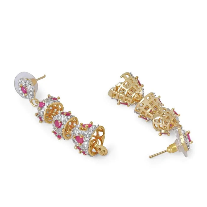 Yellow Chimes PreStyled Sets Yellow Chimes Classic ADAmerican Diamond Studded 18k Gold Plated Handcrafted Designer Layered JhumkaJhumki Earrings for Women Girls