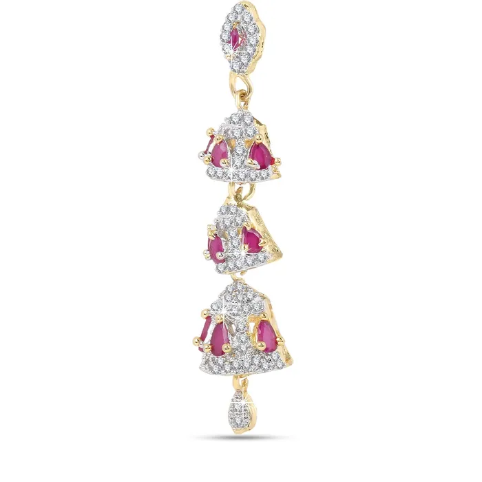 Yellow Chimes PreStyled Sets Yellow Chimes Classic ADAmerican Diamond Studded 18k Gold Plated Handcrafted Designer Layered JhumkaJhumki Earrings for Women Girls