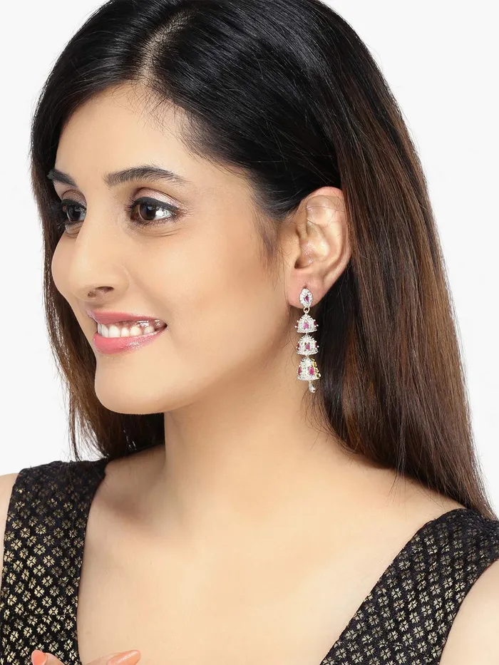 Yellow Chimes PreStyled Sets Yellow Chimes Classic ADAmerican Diamond Studded 18k Gold Plated Handcrafted Designer Layered JhumkaJhumki Earrings for Women Girls