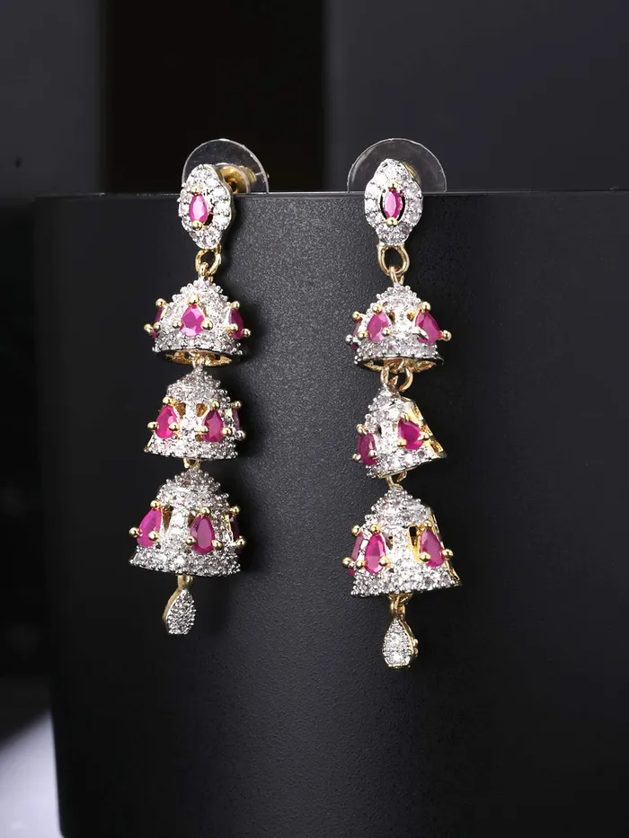 Yellow Chimes PreStyled Sets Yellow Chimes Classic ADAmerican Diamond Studded 18k Gold Plated Handcrafted Designer Layered JhumkaJhumki Earrings for Women Girls