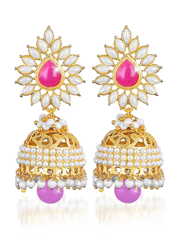 Yellow Chimes PreStyled Sets Yellow Chimes Ethnic Gold Plated Traditional Pearl Moti Jhumka Earrings for Women and Girls