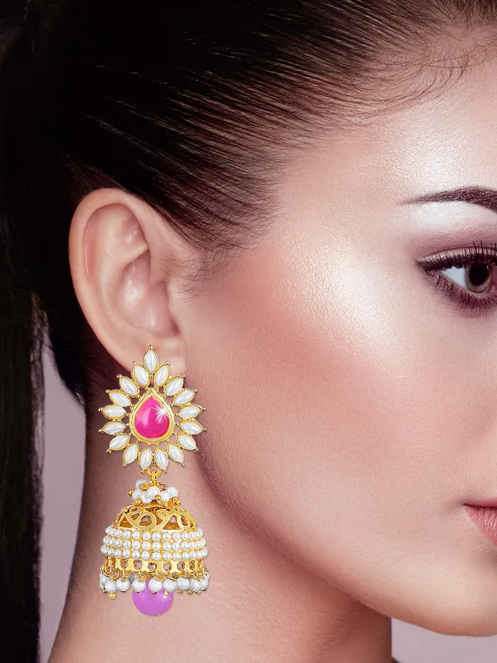 Yellow Chimes PreStyled Sets Yellow Chimes Ethnic Gold Plated Traditional Pearl Moti Jhumka Earrings for Women and Girls
