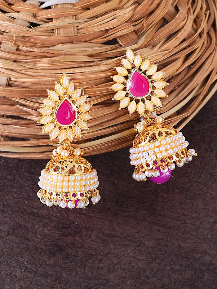 Yellow Chimes PreStyled Sets Yellow Chimes Ethnic Gold Plated Traditional Pearl Moti Jhumka Earrings for Women and Girls