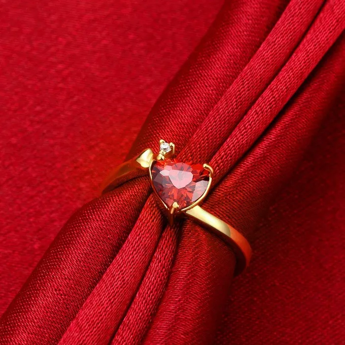 Yellow Chimes Ring for Women Gold plated Red and White Stoned Heart Shaped Eye Catching engraved Ring for Women and Girls Yellow Chimes Earrings