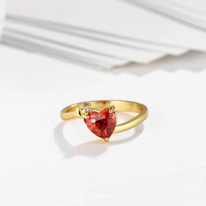 Yellow Chimes Ring for Women Gold plated Red and White Stoned Heart Shaped Eye Catching engraved Ring for Women and Girls Yellow Chimes Earrings