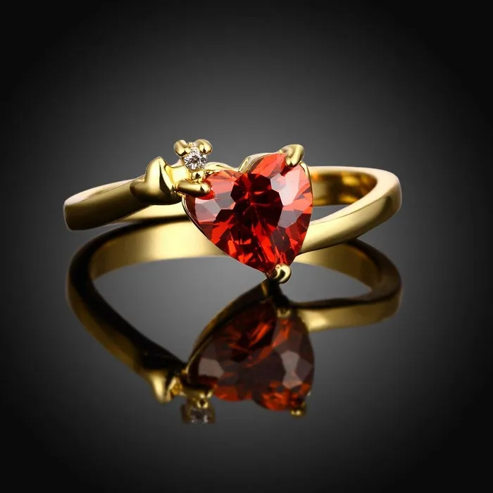Yellow Chimes Ring for Women Gold plated Red and White Stoned Heart Shaped Eye Catching engraved Ring for Women and Girls Yellow Chimes Earrings