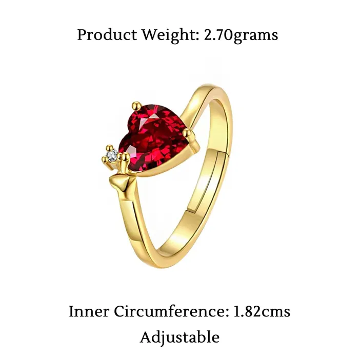 Yellow Chimes Ring for Women Gold plated Red and White Stoned Heart Shaped Eye Catching engraved Ring for Women and Girls Yellow Chimes Earrings