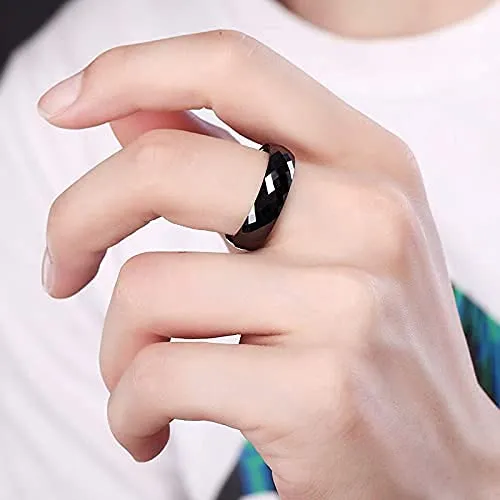 Yellow Chimes Rings for Men Black Band Ring Stainless Steel Ceramic Top Design Band Ring for Men and Boys Yellow Chimes Necklaces
