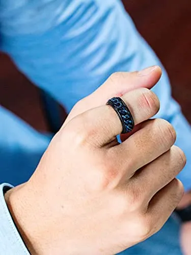 Yellow Chimes Rings for Men Chain Ring Tough Dude Blue Chain Stainless Steel Black Ring for Men and Boys Yellow Chimes Earrings